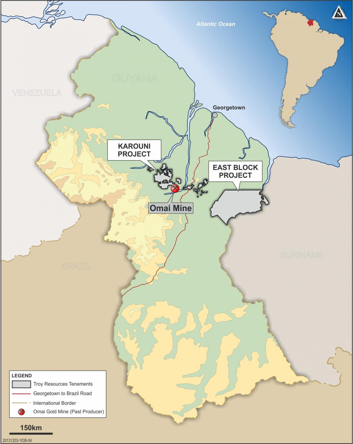 kaart, Guyana, mis näitab maavarade
