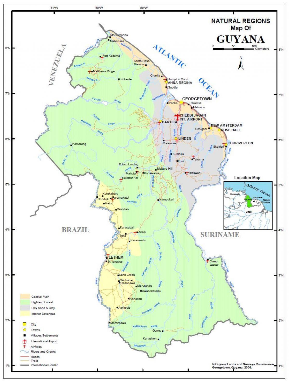 kaart, Guyana, mis näitab looduslikke vahendeid
