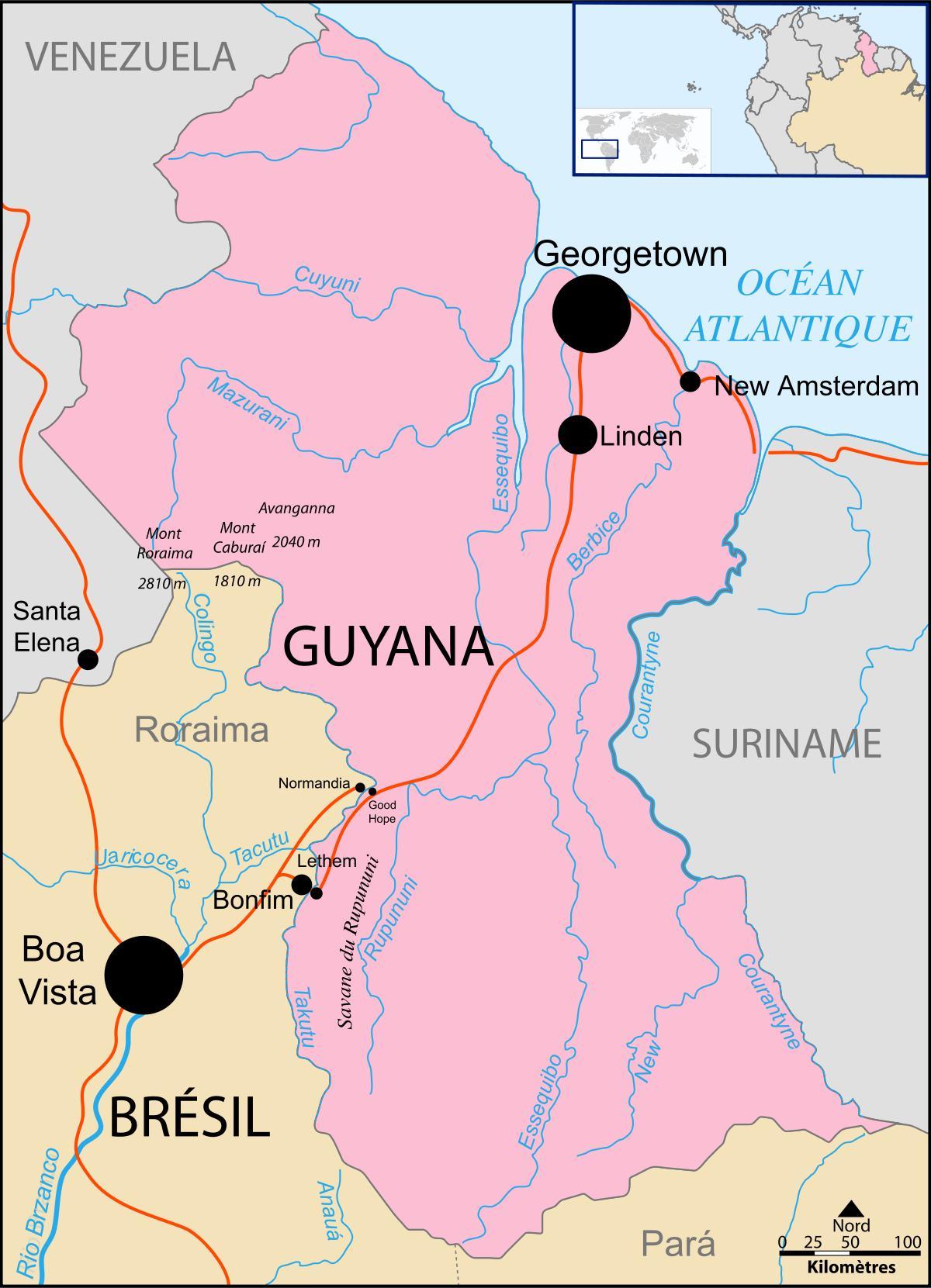 kaart Guyana asukoha kohta maailmas