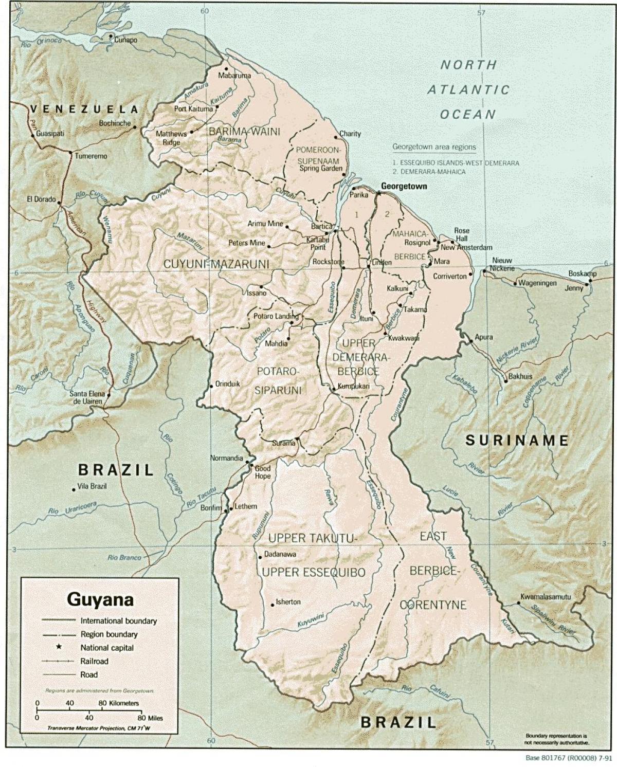 kaart näitab amerindian asulad Guajaana