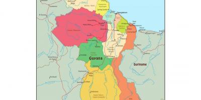 Kaart, Guyana, mis näitab 10 halduspiirkonnaks