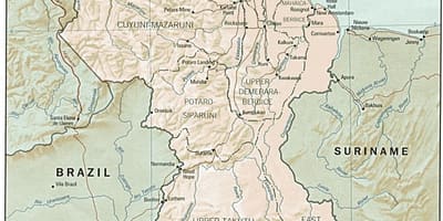 Kaart näitab amerindian asulad Guajaana