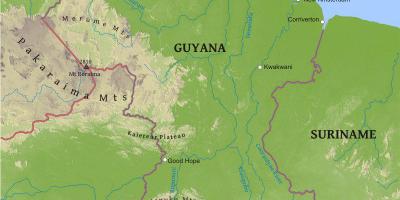 Kaart, Guyana, mis näitab madala rannikumadalik